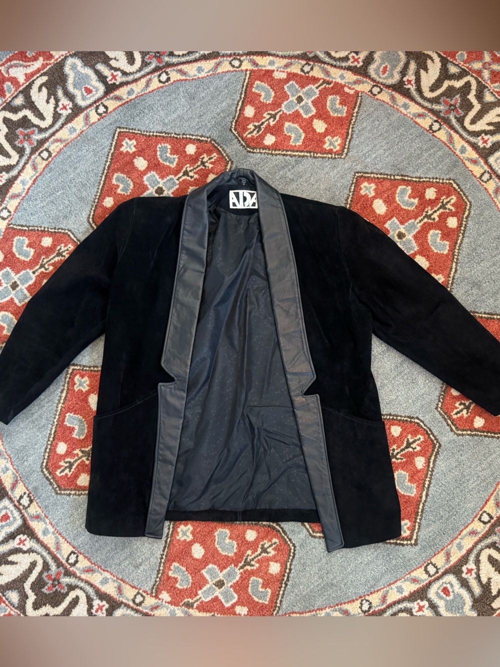 Vintage Black Women's Suede Jacket with Leather Trim
